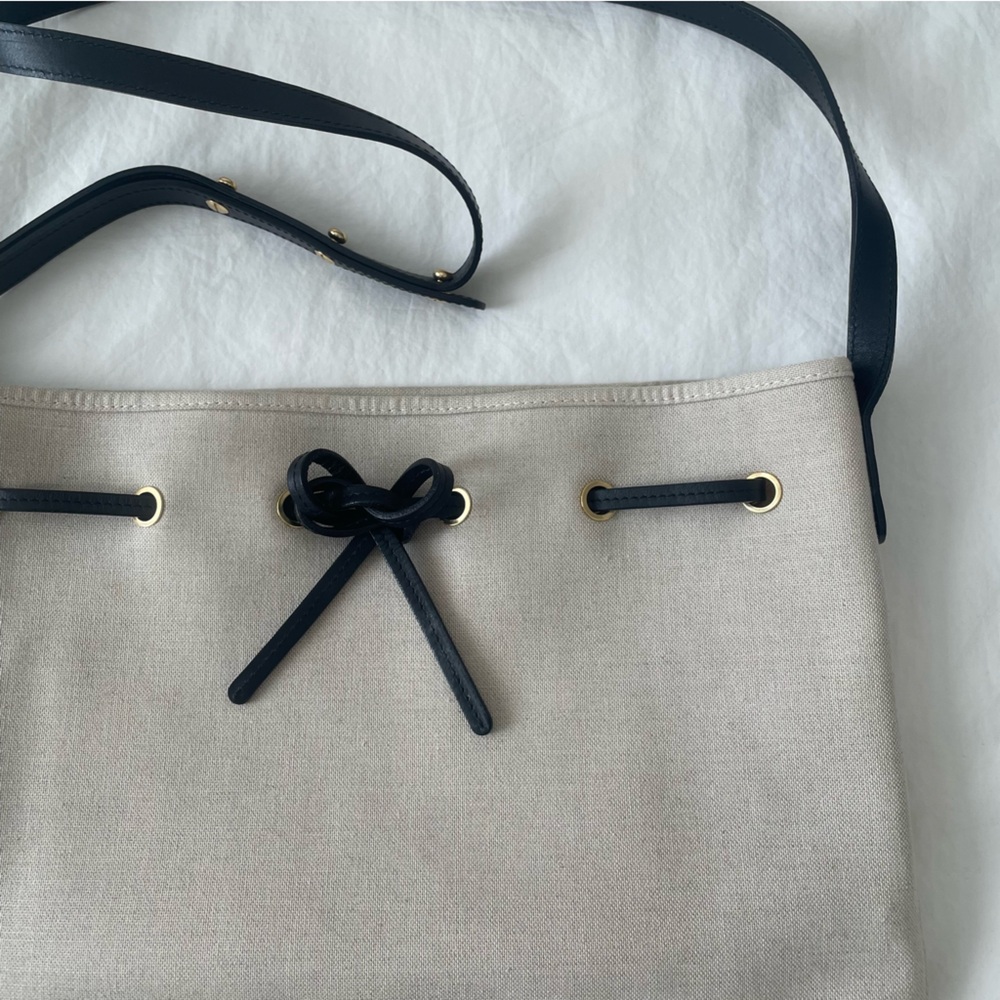 Mansur Gavriel Large Crossbody Bucket Bag in Canvas and Black Trim Gold - Picture 4 of 16